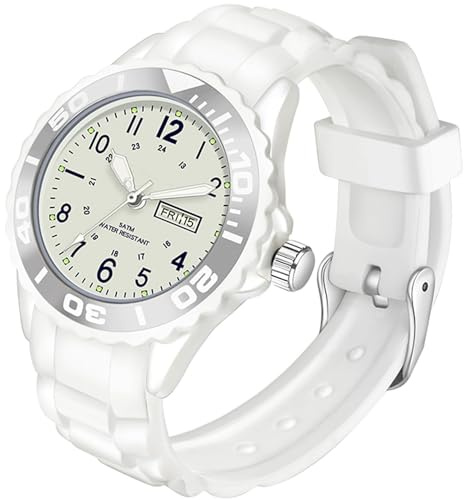 findtime wasserdichte Damen Uhr für Frauen Mädchen Studenten Candy Farbe Silikonband 24 Stunden mit Sekundenzeiger Farbiges Arabische Ziffern Analog Quarzuhr mit Datum Woche