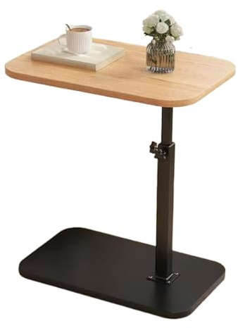 Tisch C - 360° drehbarer Beistelltisch, klein, platzsparend, Walnuss, Holz, dünne schwarze Sofabank für Laptop neben dem Bett für Wohnzimmer
