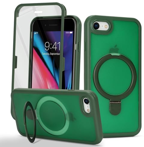 Zouzt Matte for iPhone SE 2022 (3rd)/2020 (2nd)/iPhone 8 Case, Dark Green | With Stand, 360 Full Body, Translucent Matte, Military Grade Drop Proof, Shockproof Protective, Anti-Fingerprint Phone Case