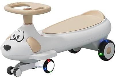 laufrad Wiggle Auto mit Musik Lichter Anti-Rollover Twist Auto Schaukel Stille Blinkende Räder Langlebig autoscooter(Bruin)