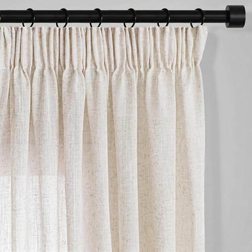 Vorhänge Gardinen Leinen mit Kräuselband Beige Natur-für Wohnzimmer Modern Vorhang 250cm Gardine Schlafzimmer Vorhangschals Halbtransparent Lichtdurchlaessig Plain Natural Boho Landhaus Dekoschal 2PC