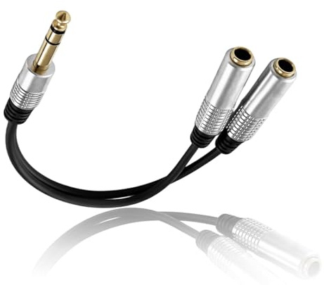 6.3mm Stereo auf 2x 6.3 weiblich Stereo Klinke Adapter Kabel, Klinkenadapter TRS, Männlich auf Buchse, Audio Y-Kabel Splitter Verteiler für Kopfhörer, Verstärker, Mischpult und Aufnahmegeräte