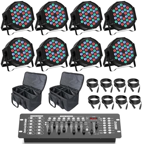 U`King 8PCS Foco Par LED con Bolsa y D-MX Controlador, 36 RGB Luces Escenario LED con Control Remoto y Modo de Activación de Sonido, Luz de Discoteca para Fiestas Navidad DJ Bar
