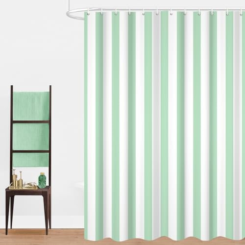 GCIREC Tenda Doccia, 120x180cm, Verde Menta Minimalismo moderno Strisce verticali Arte di lusso Impermeabile Tessuto Macchina Lavabile Tenda da Bagno con Ganci