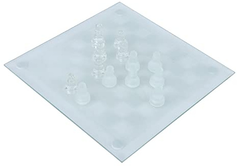 BRRNOO Chess, Glass Chess Set Crystal International 25x25cm Dull Polish Glass Set 1 Checkerboard and 32 Chessman