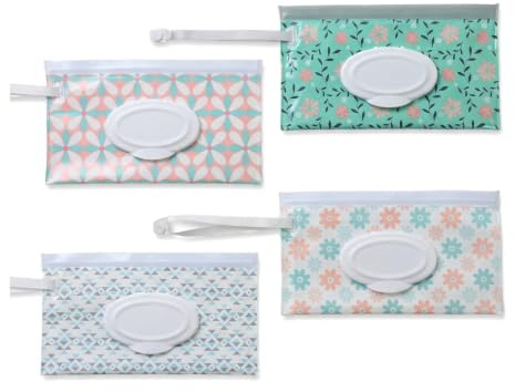 4 Stück Feuchttücher Tasche für Babys, Wiederverwendbar und Tragbar, Tragbare Feuchttuchbehälter, Feuchttücher Beutel Feuchttücherbox, Feuchttuchspender für Reisen und Transport