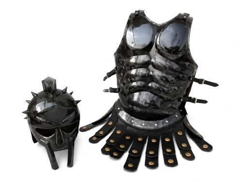 Maximus Gladiator-Helm und Muskelpanzer, Mittelalter, römische Rüstung, Spartaner, Schwarz