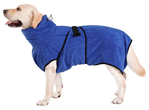 PETTOM Hunde-Bademantel Mikrofaser Hundehandtuch Schnell Trocknend mikrofaser Handtuch Super Saugfähig Komfortabel und mit Verstellbaren Trägern für Haustiere Hunde und Katzen,Blau (M)