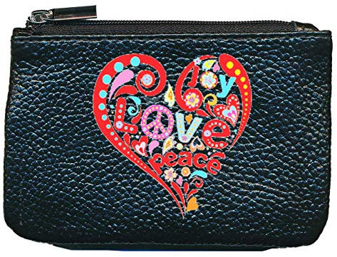 Syl'la Love Peace Joy Porte Monnaie et cle en Cuir pour Femme Noir