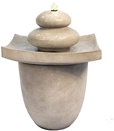 Teamson Home Fuente de Agua del Jardín, Cascada Zen de 2 Niveles con Luces para Exteriores