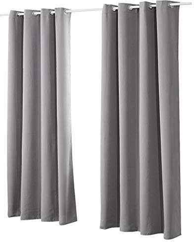 Laneetal Verdunkelungsgardine mit Ösen, Vorhang Blickdicht, Verdunklungsvorhang, Thermovorhang für Schlafzimmer, Gardine Lichtundurchlässig, Ösenschal, Ösenvorhang, Dunkelgrau, 135x175 cm, 2 Stücke