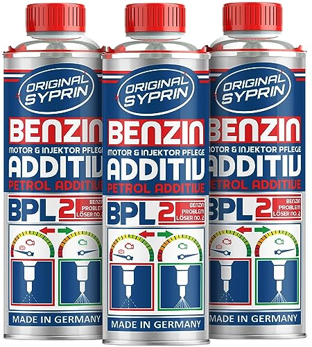 SYPRIN Benzin Additiv - Benzinzusatz für bessere Motorenleistung und Abgaswerte - Zusatz gegen Verkorkungen an Ventilen und Einspritzdüsen 3X