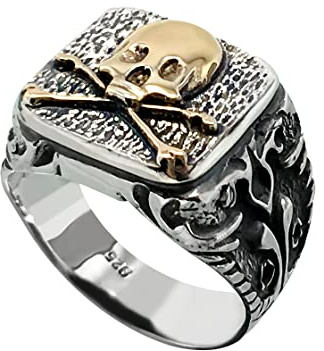 silverzone77 Neu Männer 24K Vergoldet Schädel Ring Sterling Silber 925 Freimaurer Biker Herren Schmuck Juwelen