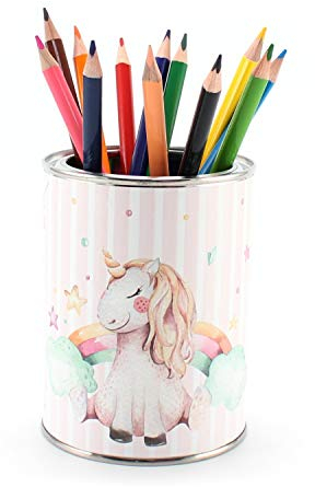 Pot à crayons à motif licorne avec 12 crayons de couleur triangulaires - Pour enfant - Pour bureau - Pour filles