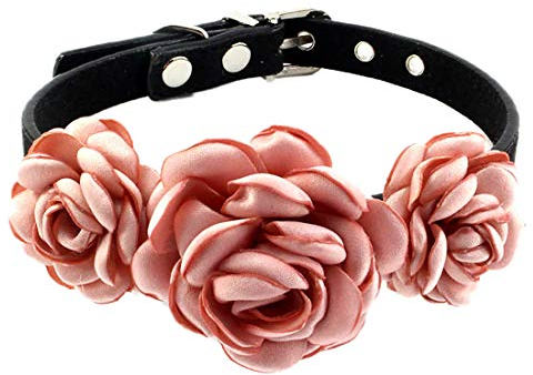 KRUIHAN Hundehalsband mit Blume, Verstellbare Hunde Katze Halsbänder mit Metall Steckverschluss, Verkleide Katzen und Hunde für Weihnachtsfeier, Rosa-M
