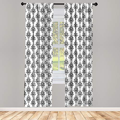 ABAKUHAUS Damast Vorhänge, Gardinen, Barock Viktorianischer Stil, Fensterbehandlungen für Wohnzimmer Schlafzimmer Dekor, 2 Stück 75 cm b x 225 cm h, Weiß Schwarz