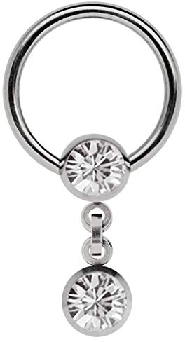 Modern Nature Piercing-Schmuck Intimpiercing Titan Ring in 1,6 x 12 mm mit Kette und 6 mm Stein-Kugeln in klar