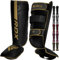 RDX Protège Tibia Boxe Thai Kick Boxing Arts Martiaux MMA D'entraînement, Maya Hide Cuir Kara Protege Tibia Muay Thai Krav Maga Sparring BJJ Karaté et Combat Libre Training Pied Protection, d'or, XL