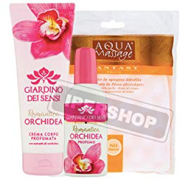 SET GIARDINO DEI SENSI ORCHIDEA : CREMA CORPO 250ML+PROFUMO 100ML + GUANTO SPUGNA
