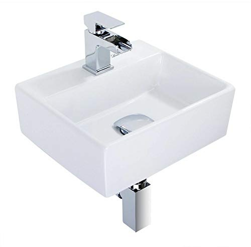 Housler® Lavandino da bagno compatto piccolo a parete (Lavandino quadrato senza rubinetto)