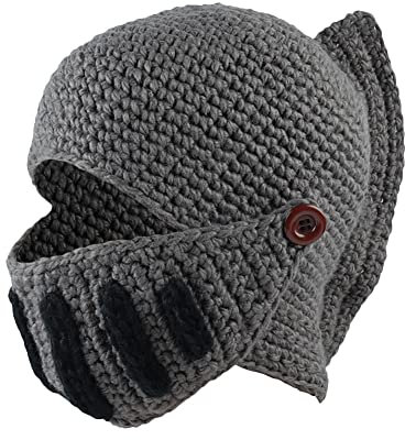 Roman Knight Helmet Warm Beanie Hat With Visor and Mask Set - Winter Knit Earflap Gladiator Cap for Adult and Kids