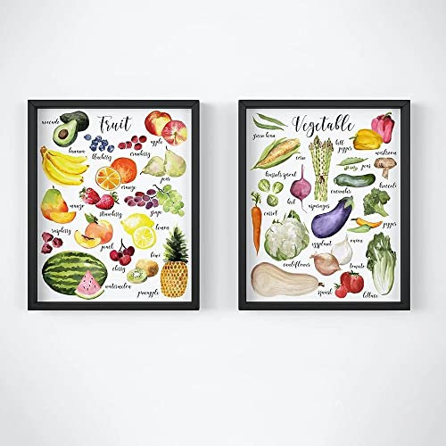 IBUKHSDGYIFH Lustige Lebensmittel Gemüse Obst Botanische Leinwand Malerei Wandkunst Nordic Poster und Drucke Wandbilder für Wohnzimmer Dekoration Ungerahmt-30X40cmx2