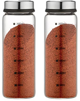 TAMUME Pack de 2 Salière et Poivrière en Verre avec Mesures, Réglable avec des Trous de Différentes Tailles pour l'Assaisonnement (300ml*2)