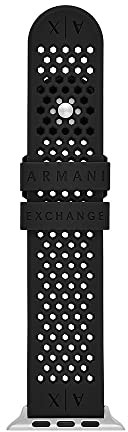 Armani Exchange Bracelet compatible avec Apple Watch, 42/44/45 mm 22 mm Silicone noir, AXS8010