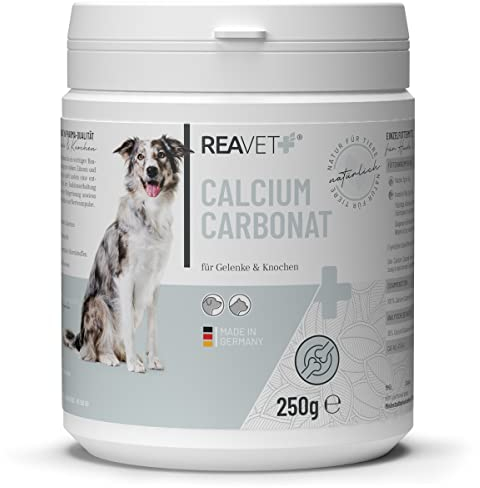 ReaVET Calcium Carbonat 250g für Hunde & Katzen - natürliche Calciumquelle für Knochenaufbau & Gelenke I Calciumcarbonat, Ergänzungsfuttermittel für Hunde & Katzen