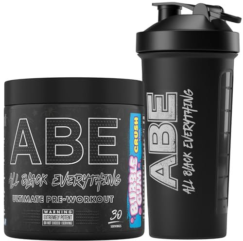 Applied Nutrition Bundle ABE Pre Workout 375g + ABE Black Shaker | All Black Everything Pre Workout Powder, Energy Drink, Physical Performance, Creatine, Beta Alanine, Caffeine (Bubblegum Crush)