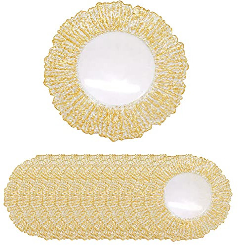 Trimming Shop 33cm Crackled Design Glass White Crackled Charger Plates for Dinner Table Decorations, Parties, Weddings, Birthdays, Catering Events, Pack of 12