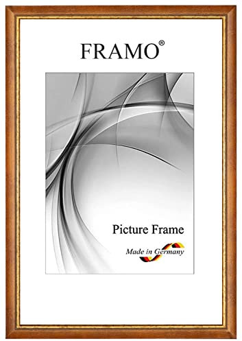 FRAMO Barock Bilderrahmen 59,4 x 84,1 cm (DIN A1) aus Massivholz | Ocker Gold | Farbe/Größe wählbar | Retro Vintage Antik Rahmen N°062