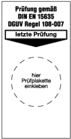 Aufkleber Regalkennzeichnung „Prüfung gem. DIN EN 15635 DGUV Regel 108-007“ Grundplakette Folie | Größe wählbar Made in Germany, Größen Name: 16x8cm