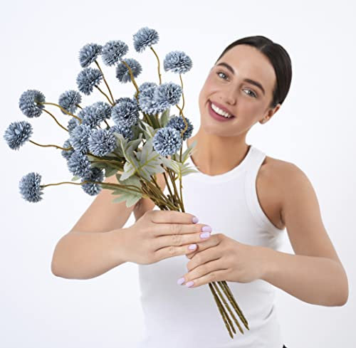 Sorola 6 Chrysanthemum Stems Artificial Flowers Faux Tulips Floral Foam 52cm Large Flower Bouquet Bunches Arrangements for Home Decor (Blue-Gray Livid)