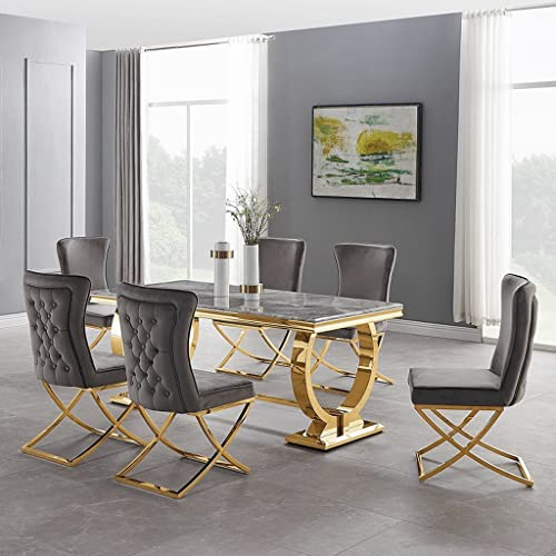 Esstisch Gold Edelstahl Marmor Imitation Stein Design Tisch Esszimmer 160x90 cm