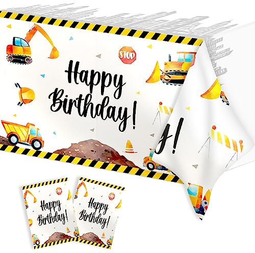 2 Stück Bagger Tischdecke Geburtstag Deko,Tischdecke Bagger Kindergeburtstag 137 x 274cm,Wasserdicht Plastik Tischdecke, Tischdecke Fahrzeuge Dekorationen für Geburtstag Baby Shower Party