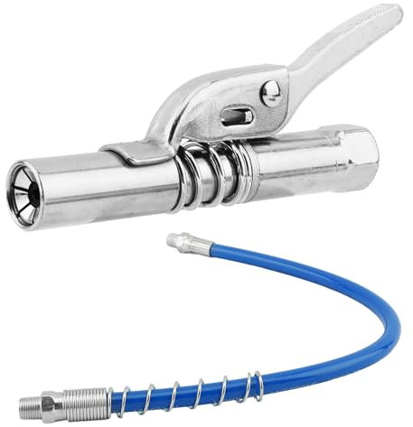 Grease Guns Coupler, Quick Release Strong Lock on Greases Guns Couplers, Single Handle Gear Oil Nozzle with Spring Flex Hose, for All Standard Automotive Grease Guns