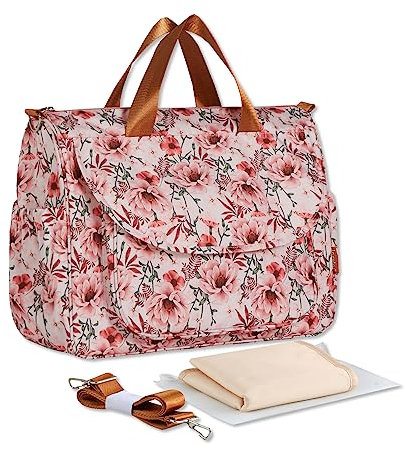 SONARIN Grande Capacité Élégant Sac à Langer pour Bébé Fourre-tout,Sac à Langer Bandoulière Bébé Imperméable Sac de Maternité Sac à Couches de Voyage avec Matelas à Langer(Rose Rose)
