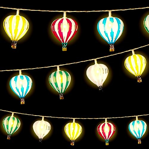 VIHOSE Multicolor Hot Air Balloon String Lights 20 LED 10 ft Balloon Hanging Garland Decorations String Banners Battery Operated for Wedding Birthday Room Wall Party Hanging Decor