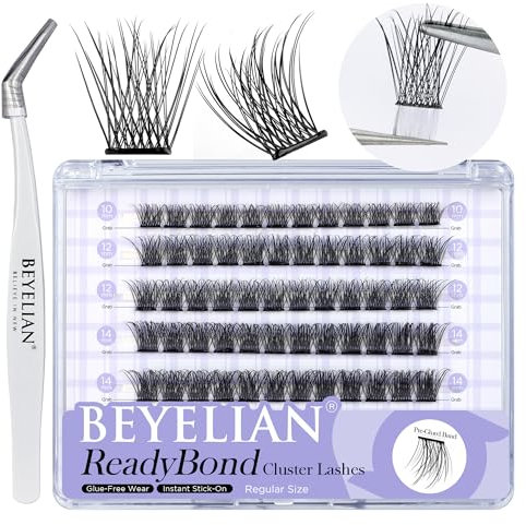 BEYELIAN Pestañas Postizas Self Adhesive, 72 Pcs D+ Curl DIY Press on Pestañas Individuales, Pestañas Adhesivas Reutilizables Cluster Lashes Pestañas Postizas (R37)