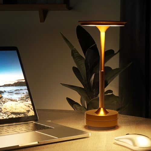 Nachttischlampe mit Touch Steuerung, Kabellose LED Schreibtischlampe, Tragbare USB Aufladung 3 Beleuchtungsfarben Dimmbare Tischlampe für Schlafzimmer Büro Wohnzimmer Bar Restaurant Dekoratio Geschenk