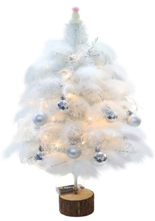 ISAKEN Kleiner Weihnachtsbaum, 60cm Weiß Künstlicher Tannenbaum Christbaum PVC Kunstbaum mit LED Weihnachtskugeln Weihnachtsdekoration Geeignet für Weihnachten Partys Zuhause Drinnen und Draußen