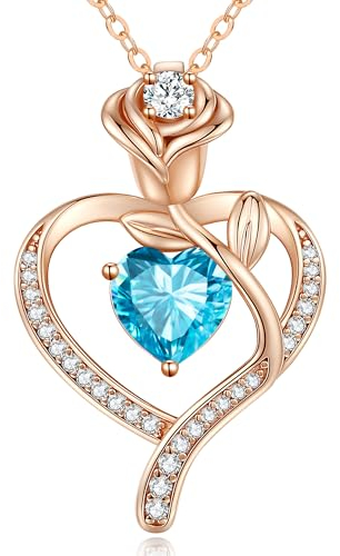 CDE Halskette Damen Rosegold Herz Kette Sterling Silber 925 Geburtsstein Geschenke für Frauen mit Anhänger Schmuck Geburtstag Weihnachten Valentinstag Muttertag Mama (Rosegold-12)