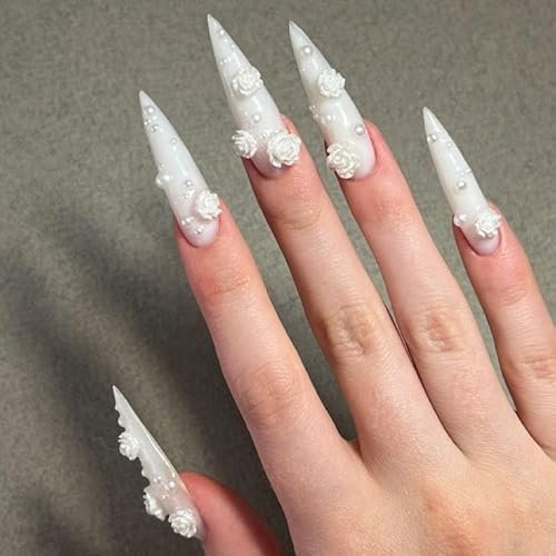 MouyouGlow Press on Nails Long,Stiletto Blau Cat Eye Glazed Donut Plain Color Hailey Bieber Magnetic Fake Nails with Nagelkleber,Blue Solid Aurora Chrome Künstliche Fingernails