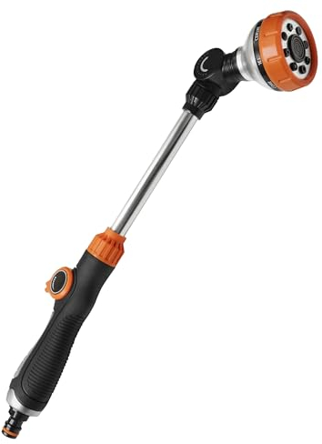 Diivoo Watering Lance, Hose Pipe Spray Gun Metal, Hose Nozzles for Garden Sprinkler Irrigation and Cleaning, Thumb Control, Hose Wand with 8 Spray Patterns for Plants, Flowers, Car, 18.5 Inch Long