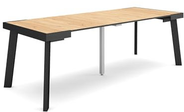 Skraut Home | Table Console Extensible | Console Meuble | 220 | pour 10 Personnes | Pieds en Bois | Style Moderne | Chêne