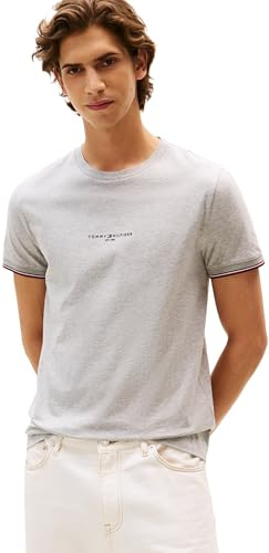 Tommy Hilfiger Men’s Short Sleeve Round Neck Logo Tipped T-Shirt, Grey (Light Grey Heather), M