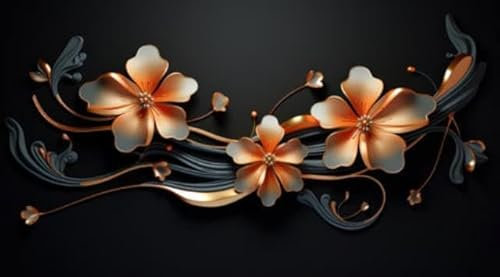 adrium Acryl-Bild 130 x 70 cm: ein schwarz-goldenes Blumenmuster (212233399)