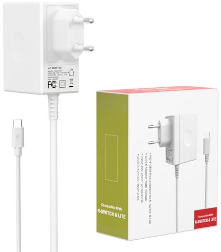 YCCSKY Caricatore per Nintendo Switch Console Adattatore di Alimentazione per Nintendo Switch/Switch OLED/Lite, Modalità TV 15 V/2,6 A Ricarica Rapida con Cavo da 1,5 m/5 ft (Bianco)