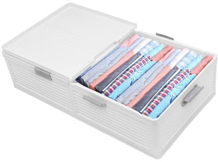 wanwanper Aufbewahrungsbox mit Deckel, Unterbett Aufbewahrungsorganizer mit Unterer Flaschenzug & Seitlicher Handgriff, zur Aufbewahrung von Kleidung, Spielzeug, Bücher, 101 * 51.5 * 24cm (Weiß)
